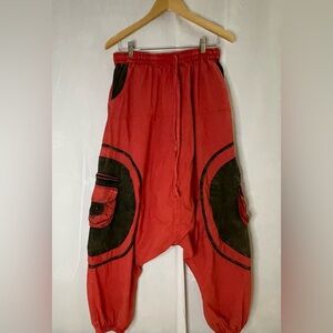 Harem orange pants stonewashed pockets zip and Velcro cotton